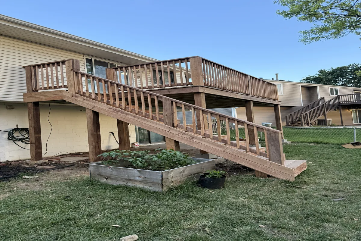 Large wood deck built for a home in Madison